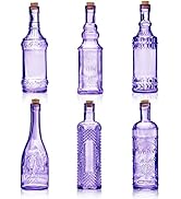 BULK PARADISE Assorted Purple Glass Bottles with Corks, 6 Pack, 2.5in X 9in, 16oz