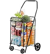 VEVOR Shopping Cart, Folding Grocery Utility Cart with Swivel Wheels, 90 LBS Large Load Capacity,...