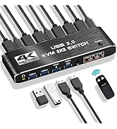 HDMI 2.0 KVM Switch,USB 3.0 KVM Switch 2x2 with 3.5mm Jack Audio Output for 2 Computers and 2 Mon...