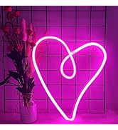 ENUOLI Love Heart Neon Signs, Wall Light for Bedroom, Battery/USB Operated Pink Neon Lights, Retr...