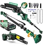 Paowafol 2-in-1 Electric Pole Saws for Tree Trimming, 8 Inch Cordless Mini Chainsaw with 15 FT Ex...