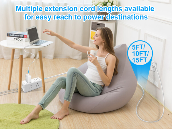 multi outlet plug in wall outlet long extension cord