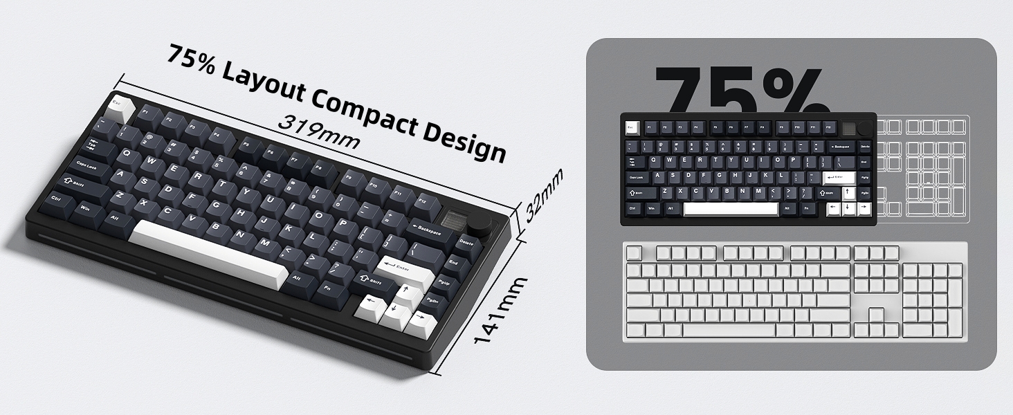 75% Wireless Mechanical Gaming Keyboard Bluetooth 5.0/2.4GHz/USB C Thocky Creamy Keyboard