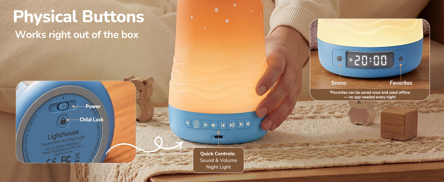 Use physical buttons or control everything from the app—choose what feels easiest for your routine.