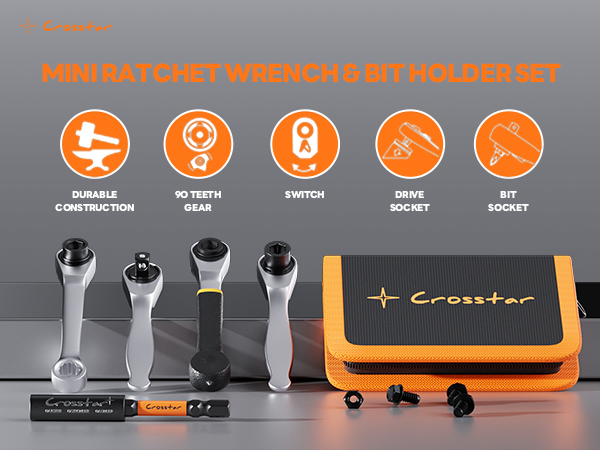 Crosstar 5-Piece Mini Ratchet Wrench Set