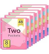 Taja 48 Count Dividers for 3 Ring Binder with Two Pockets, 8 Tabs Set, Plastic Binder Index Divid...