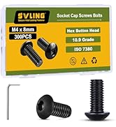 SVLING M4 x 8mm 300PCS Button Head Hex Socket Cap Screws Bolts, 10.9 Grade Alloy Steel, Allen Hex...