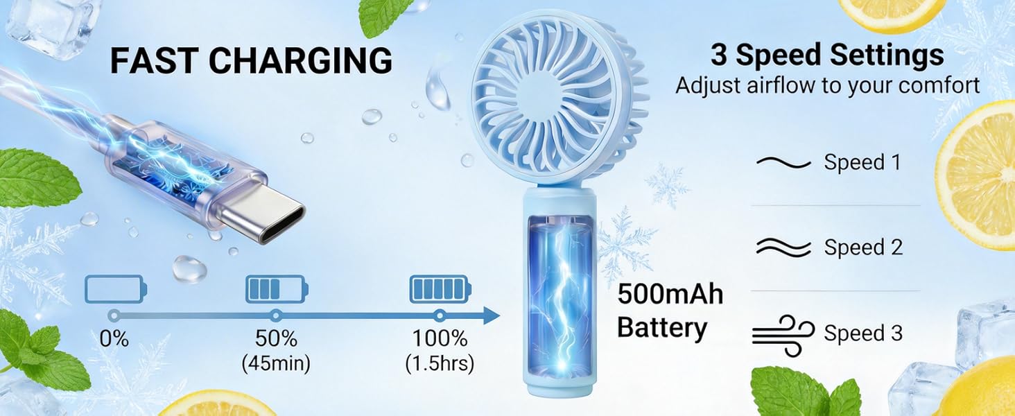 usb rechargeable hand fan long lasting battery power bank compatible personal mini fan outdoors