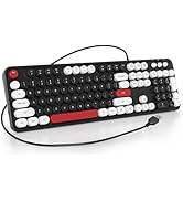 Ussixchare Wired Typewriter Keyboard Full Size USB Keyboard Retro Computer Keyboard with Round Ke...