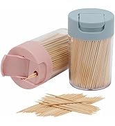 MHREN Toothpick Dispenser, 1000 Count Bamboo Toothpicks with 2 Reusable Toothpick Dispenser, Stur...