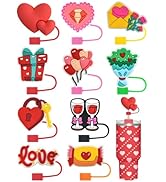 10 Pcs Valentine's Day Straw Toppers Straw Cover for Cup 30-40 oz, PLULON 10 mm Silicone Straw To...
