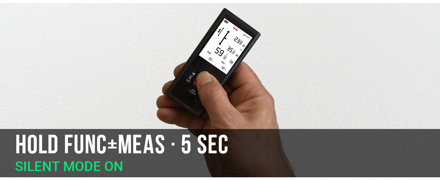 Hold FUNC and MEAS simultaneously for 5 seconds to activate silent mode