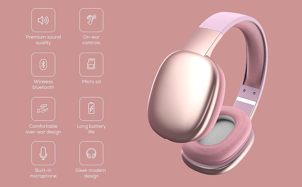 Comfortable Wireless Headphones, Over Ear, On Ear, Hands Free Calling, Bluetooth, Noise Isolation, 