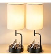 Dreamholder 2 Pack Table Lamp, Bedside Lamp with 3 USB Charging Ports &amp; AC Outlet, USB Desk Lamp ...