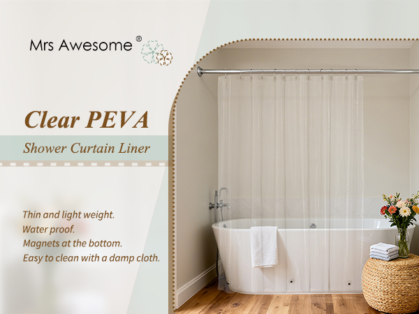 72 x 72 clear water proof peva shower curtain liner for bathroom or shower stall