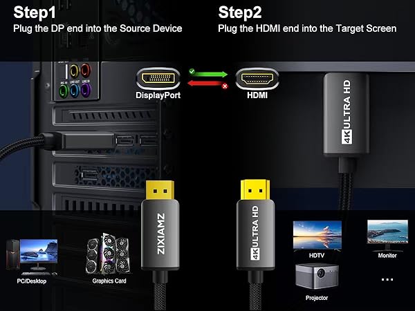 4k dp to hdmi cable