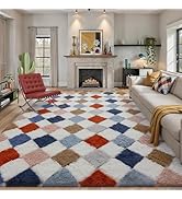HUGEAR Checkered Rug 8x10 Living Room Coloful Modern Shag Rug Washable Large Area Rug Soft Fluffy...