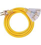 Ultra Explorer 6 Ft Lighted Indoor Extension Cord with 3 Electrical Power Outlets - 12/3 SJTW Hea...