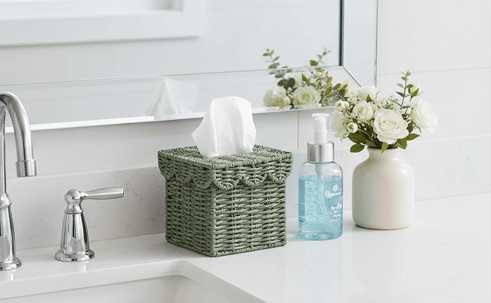 Square Wicker Tissue Box for Bathroom Decor