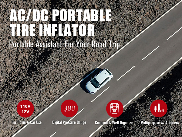 AC/DC portable tire inflator