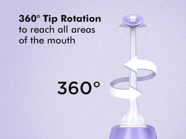 360 tip ratation to reach all areas of the mouth