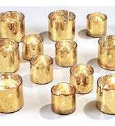 FrutPunch 12-Piece Gold Candle Holders, Speckled Mercury Gold Votive Candle Holders, Two Models, ...