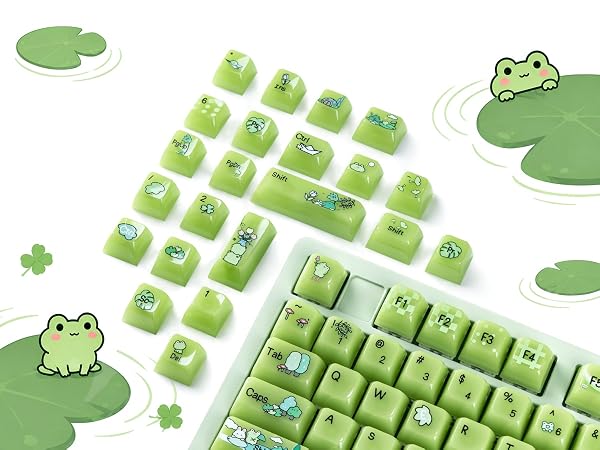 Jelly Green Frog Keycaps, Custom Clear Shine Through Keycaps, Cute Keycaps