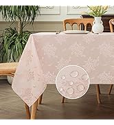 Romanstile Jacquard Rectangle Tablecloth, Waterproof Elegant Damask Rose Floral Pattern Table Clo...