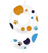 Number 9 Blue Dog Paw Birthday Candles &amp; Cake Topper - Blue Dog Themed Number Candles Birthday Ca...