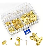 GOOLADA 315Pcs 5 Style Gold Push Pins, Metal Thumb Tacks, Decorative Push Pins, Push Pin Hooks, C...