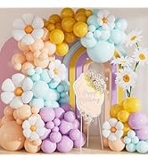 Daisy Balloon Arch Garland Kit - 148 Pcs Groovy Pastel Balloon Arch with Flower Balloons in Purpl...