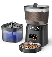 Automatic Cat Feeder and Water Fountain, 4L/16Cups Pet Dry Food Dispenser 2L Water Dispenser, Loc...