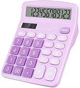 HUTUDD Desktop Calculator, Purple Calculator Big Buttons, 12-Digits Large LCD Display, Solar and ...