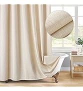 MitoVilla Beige Linen Fabric Shower Curtain Set, Cream Modern Farmhouse Cloth Shower Curtains for...