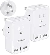 2 Pack US to UK Travel Adapter, Type G Adapter for Travel with 4 Outlets 3 USB Charging Ports, Ir...