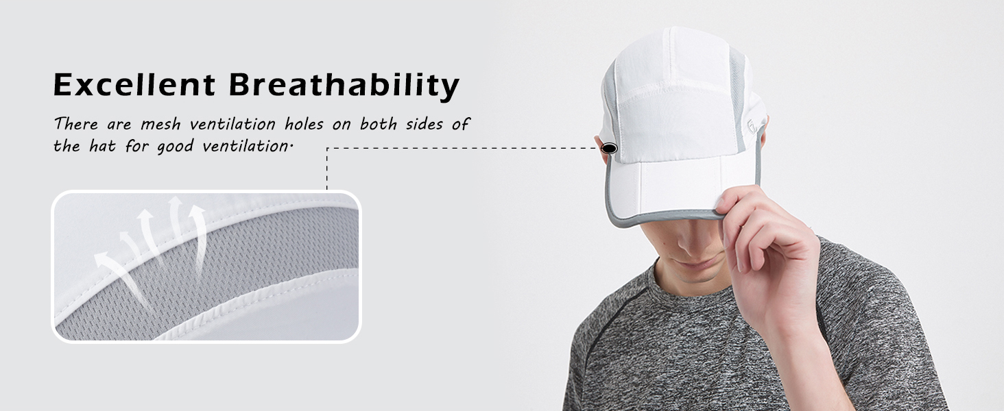 Excellent Breathability. There are mesh ventilation hole on both side ofthe hat for good ventilation