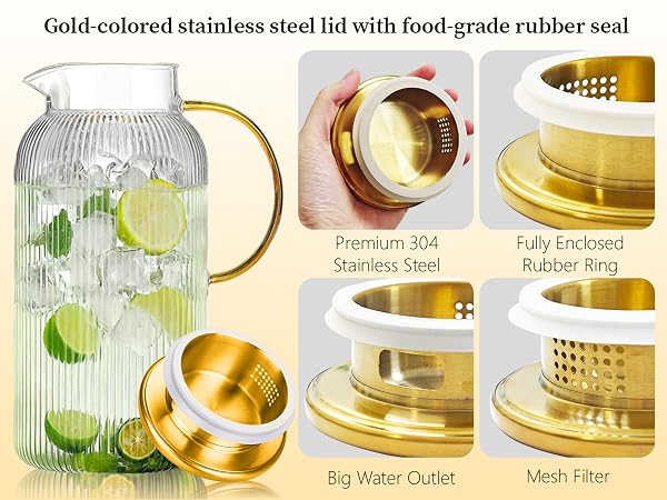 Gold-colored stainless steel lid with food-grade rubber seal