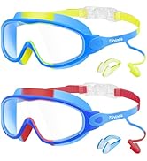 Vvinca Swim Goggles, Kids Goggles with Earplugs&amp; Nose Clip Wide View Anti-Fog/UV Swimming Goggles...