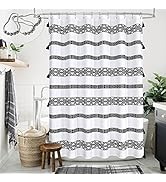 MitoVilla Black White Tassel Shower Curtain 72 x 78, Boho Long Shower Curtain Set, Modern Farmhou...