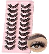 FARRED False Lashes Wispy Natural Strip Eyelashes 14mm Cat Eye Mink Lash Strips Full Volume Fake ...