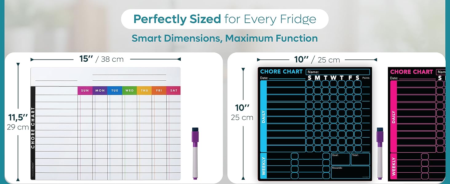 DRY ERASE MAGNETIC CHORE CHART SETS - SIZE
