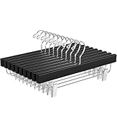 BAGAIL 10 Pack Wooden Pants Hangers with Adjustable Clips, 360°Swivel Hook Space Saving Skirt Hol...