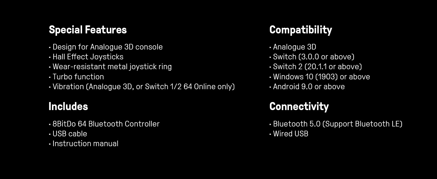 Bluetooth Controller for Analogue 3D, Switch, Switch 2, Windows, and Android