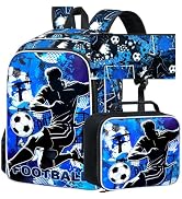 CCJPX 3Pcs Soccer Backpack for Boys, 17 Inch Water Resistant Preschool Bookbags, Cool Kindergarte...