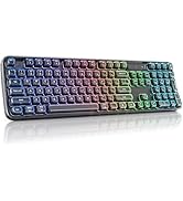 MOFII Wireless Keyboard, Tri-Mode BT5.0/2.4G/USB-C Curved Ergonomic Keyboard, RGB Backlit Transpa...