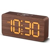 uscce Wooden Digital Alarm Clocks for Bedrooms: Dimmable Dual Alarm Clock with Large Numbers for ...