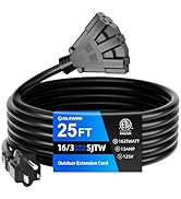 islewire 25 FT 3 Outlet Outdoor Extension Cord Waterproof, 16/3 SJTW Black Extension Cord with Mu...
