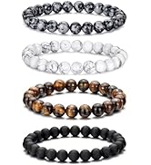 RANKEEF Tiger Eye Bracelet For Men 8MM Natural Stone Stretch Adjustable Black Crystal Beaded Brac...