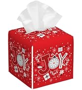 POIUBLE Snowflake Tissue Box Holder Merry Christmas Joy Words Tissue Box Cover Square Leather Tis...