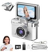 Mini Keychain Camera, 1.47" IPS Flip Screen Retro Digital Camera Pocket-Sized with Adapter and 16...